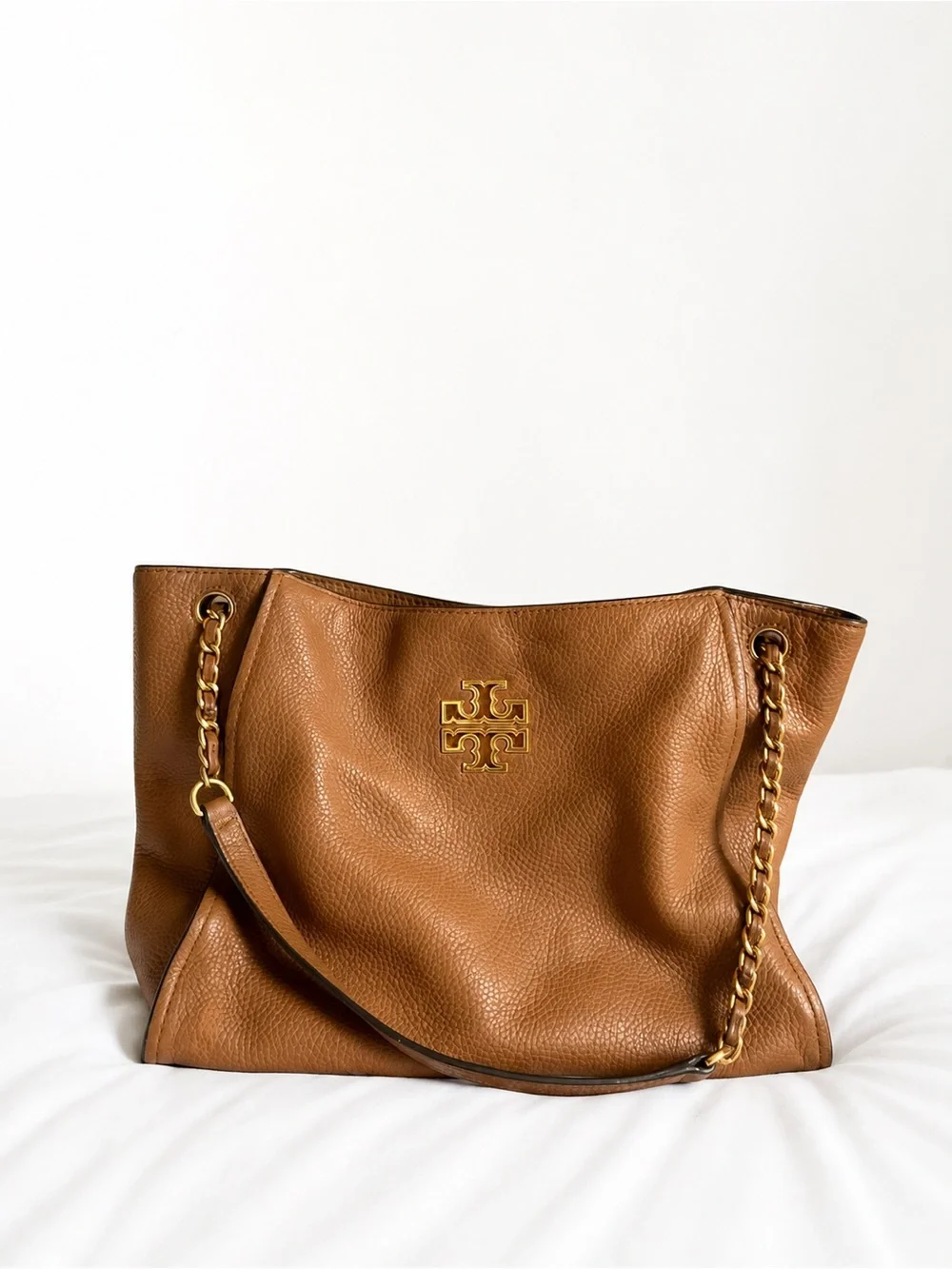 Tory Burch Tan Pebbled Leather Tote with Gold Hardware